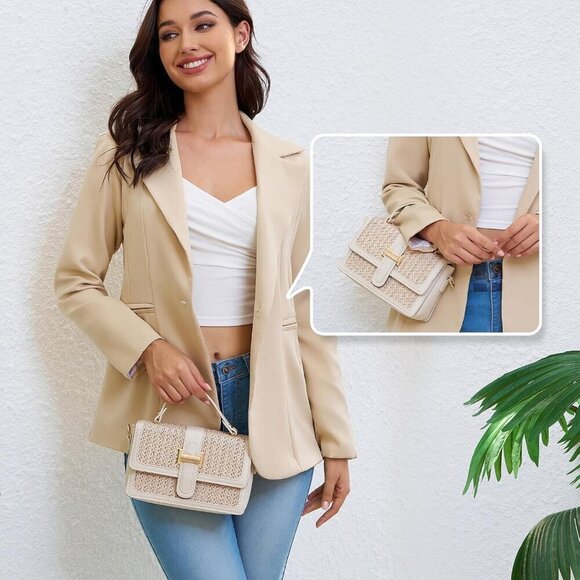 Women Straw Clutch Bag Woven Beach Purse with Adjustable Strap Vacation Handbag main image 7